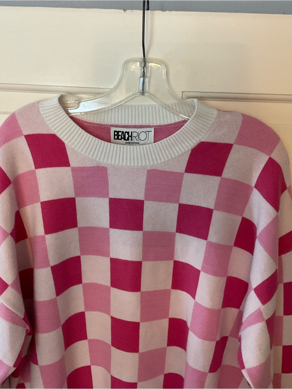 Anthropologie Beach Riot Callie Sweater Peony Petal Checker Pink Check Large NWT - Picture 9 of 14